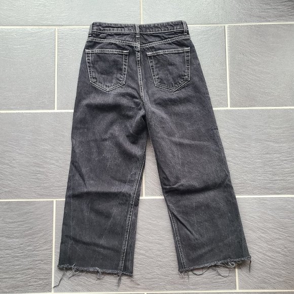 Zara Woman Premium Denim Collection Black Raw Hem Ankle Wide Leg Jeans US 4 - Picture 7 of 15